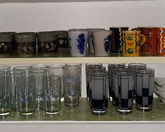 soma-ware 11 green cups,12  pottery mugs 