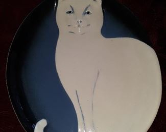 Flat Earth Pottery Cat Plate / Platter 