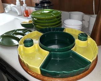 mid-century Lazy Susan , vintage Fondue plates
