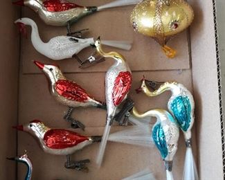 vintage Christmas bird ornaments, Antique German Glass Stork Clip On Christmas Ornament, Bird Ornament 