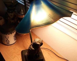 owl lamp blue glass shade