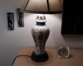 lapm white and green with flowers