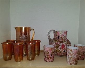 pitcher with glasses art glass pitcher with 3 glasses 