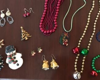 Christmas pins and necklaces.