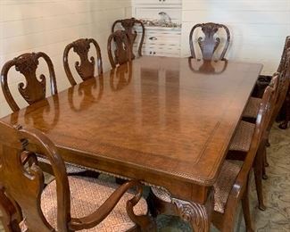 *	#7	Bakers dining table with 10 chairs with 3 leaves and pads. Pictured without leaves.   SOLD