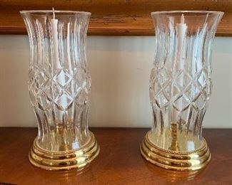 	#13	Waterford Crystal candle holder with brass base. Set of 2.  13"h	SOLD	"As Is". one has chip at base	