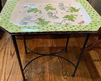 	#44	Ceramic tray table on metal iron base. 21"x17"21"	 SOLD			