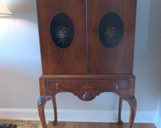 	#92	Antique secretary,  handprinted with pull out work area 30"x18"x60"	 $250.00 			