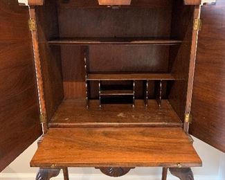 	#92	Antique secretary,  handprinted with pull out work area 30"x18"x60"	 $250.00 		