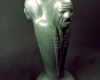 Rare Dark Green 3 Face Indian Van Briggle Vase buy on StubbsEstates.com