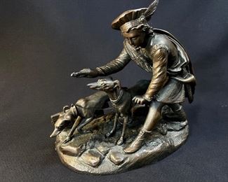 Charming Bronze Young Man With Hounds Figure buy on StubbsEstates.com
