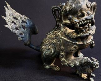 Bronze Chinese Temple Foo Lion Flaming Tail buy on StubbsEstates.com