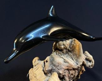 John Perry Original Dolphin Figure On A Root Base - buy on StubbsEstates.com