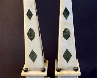 Pair Inlaid Marble White And Black Obelisks Lamp Bases - buy on StubbsEstates.com
