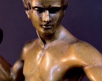 Detail: Beautiful Greek Style Bronze Male Nude in Action - buy on StubbsEstates.com