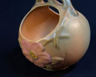 Weller Pottery Wild Rose Handled Basket Arts Crafts glaze - buy on StubbsEstates.com