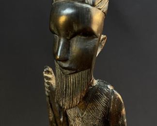 Carved Tall Bearded African Man w Walking Stick Besmo - buy on StubbsEstates.com