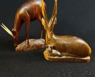 Lot of 2 Hand Carved Wood Graceful Gazelles - buy on StubbsEstates.com