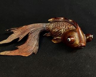 Detail: Very Cool Intricately Carved Vintage Koi Fish plus Frog 