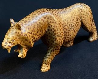 Hand Carved and Painted Wood Leopard Jaguar - buy on StubbsEstates.com