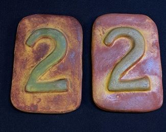 Set of Two Number 2 Rustic Ceramic Tiles