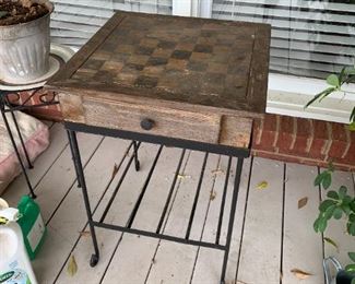 #13	Deck	Outdoor Checkerboard Table w/drawer on Metal Base 19sq x 27 9as is)	 $ 40.00 																						