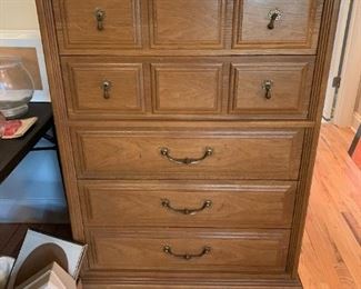 #26	Cabinet	Bassett 5 drawer chest of drawers  36x19x49 (as is finish)	 $ 75.00 																						