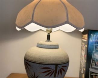 #27	Lamp	(2) Cream Burgandy/Blue Ceramic Lamp  26" Tall  $20 each	 $ 40.00 																						