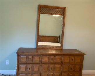 #40	Dresser	Bassett 9 drawer Dresser w/mirror  66x19x32  Mirror  30x46	 $ 275.00 	   																					