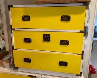 #56	Cabinet	Yellow Chest of 3 drawers w/brass Brackets (as is)  30x16x30	 $ 25.00 																						