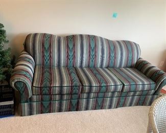 #60	Sofa	Burgandy/Blue Strip Sofa - by yellowstone Furn. 7' Long	 $ 75.00 																						