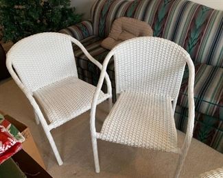 #61	Chair	(2) White Plastic Wicker (open arms) Side Chairs  - sold as a set	 $ 40.00 																						