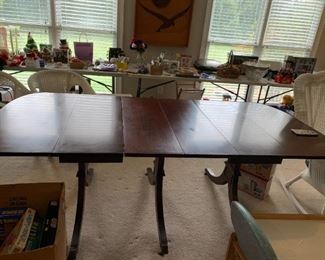 #65	Table	Triple Pedistal Duncan Phyffe Table w/2 leaves & drop Sides 26"-  7'x40x29	 $ 75.00 																						