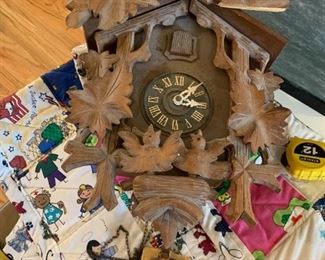 #110	Misc	Bachmaier & Klemmer German Wood Cuckoo Clock - w/Wood Carved Birds w/2 weights	 $ 60.00 																						