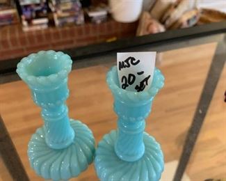 #113	MJC	Pair of 2 Small Blue Candlesticks 	 $ 20.00 																						