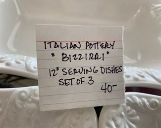 #138	china	Italian Pottery "Bizzirri 12" serving dishes set of 3 	 $ 40.00 																						