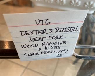 #139	kitchen	VTG Dexter and Russell meat fork wood handles and rivets super heavy duty 	 $ 25.00 																						