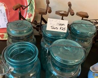 #167	china	5 blue mason jars with lid 	 $ 25.00 																						