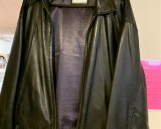 #180	clothes 	black leather jacket Hathaway brand size  XL 	 $ 20.00 																						