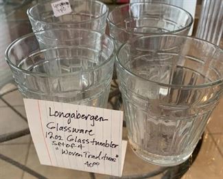 #183	kitchen	Longaberger 4 12oz glass tumblers 	 $ 40.00 																						