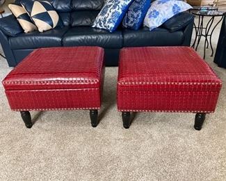 33 Red Leather Ottomans