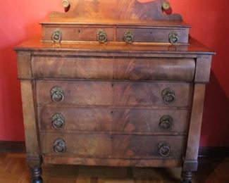 #13.  American Empire projection front dresser.                C. 1850.   Beautiful cast brass drawer pulls.                        49” X 44” X 19” 