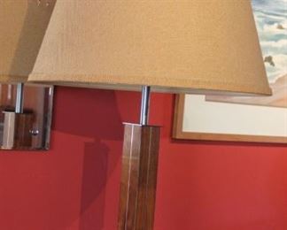 #28 Pair MCM lamps chrome with wood 34.5” 