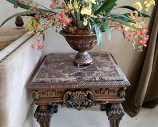 ORNATE END TABLE, MARBLE TOP - 4 AVAILABLE