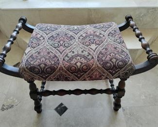ANTIQUE TAPESTRY UPHOLSTERED STOOL,  