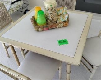 VINTAGE BAMBOO CARD TABLE, CHAIRS, 