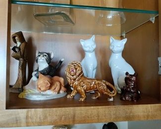 MANY ANIMAL SCUPLTURES AND CHINA FIGURINES