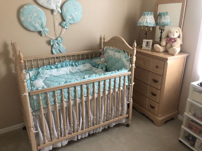 Practically new baby nursery
Come with crib, dresser, hutch, and twin bed ( not shown) $600