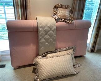 Matouk King Diamond Coverlet, Shams & Pillows, Custom King Pink Fabric Headboard!