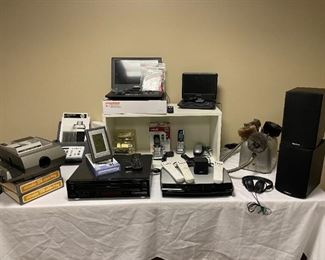 Sony MDR-ZX110NC Noise Cancelling Headphones, Sylvania #SDVD1030 Portable DVD Player w/Remote, Teac #PD-D2610 CD Multi Player w/Universal Remote, Ken-Tech #433MHz Wireless Weather Station, Honeywell Preview Slide Projector w/Round Carousels, Sylvania #SDVD1332 Portable DVD Player w/Remote, HP #640 Fax, Paradigm V6 Atom Monitor Speakers #438768, Etc!